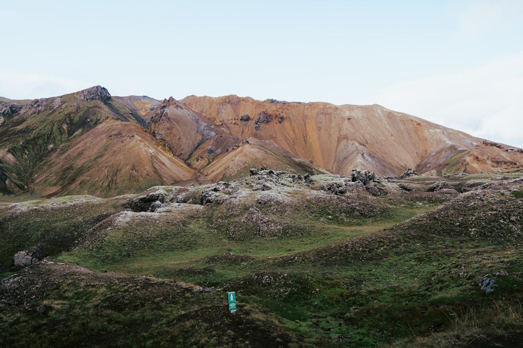 Stunning view of the colorful Landmannalaugar mountains in Iceland's highlands.
